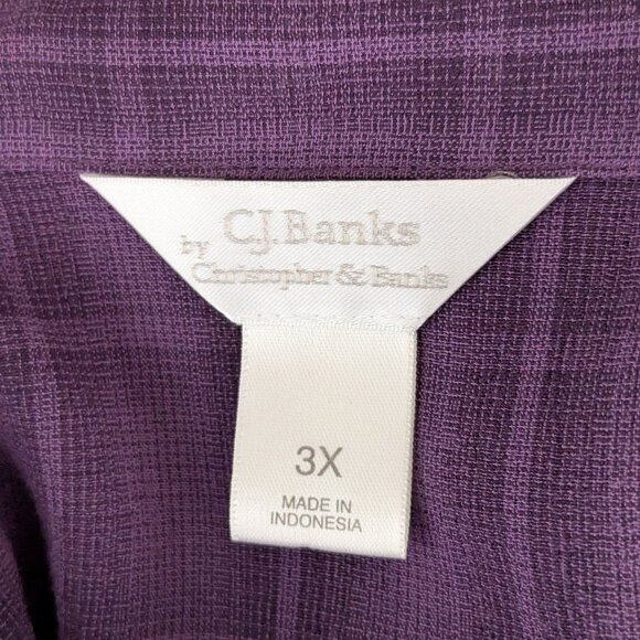 CJ BANKS Purple Plaid Long Sleeve Collared Pearl Snap Blouse; Size 3X - Picture 3 of 5